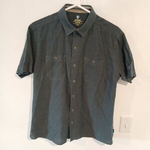 Kuhl Shirt Mens M Blue Short Sleeve Button Up Casual Hiking Cotton Linen Blend